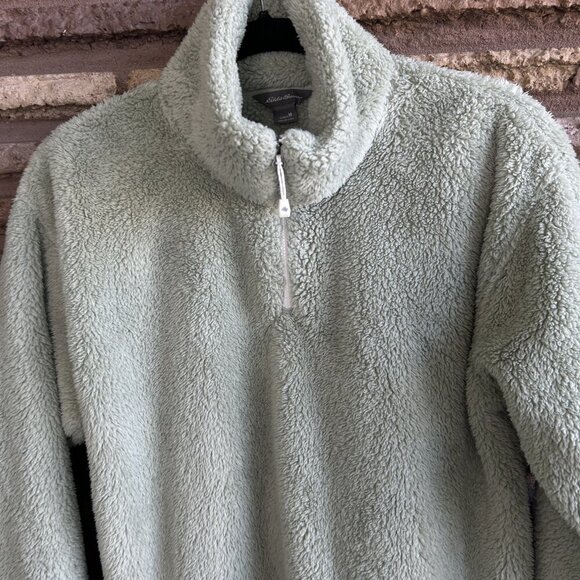 Eddie Bauer Light Green Fleece 1/4 Zip Pullover Cozy Sweater Size Medium - Picture 9 of 11